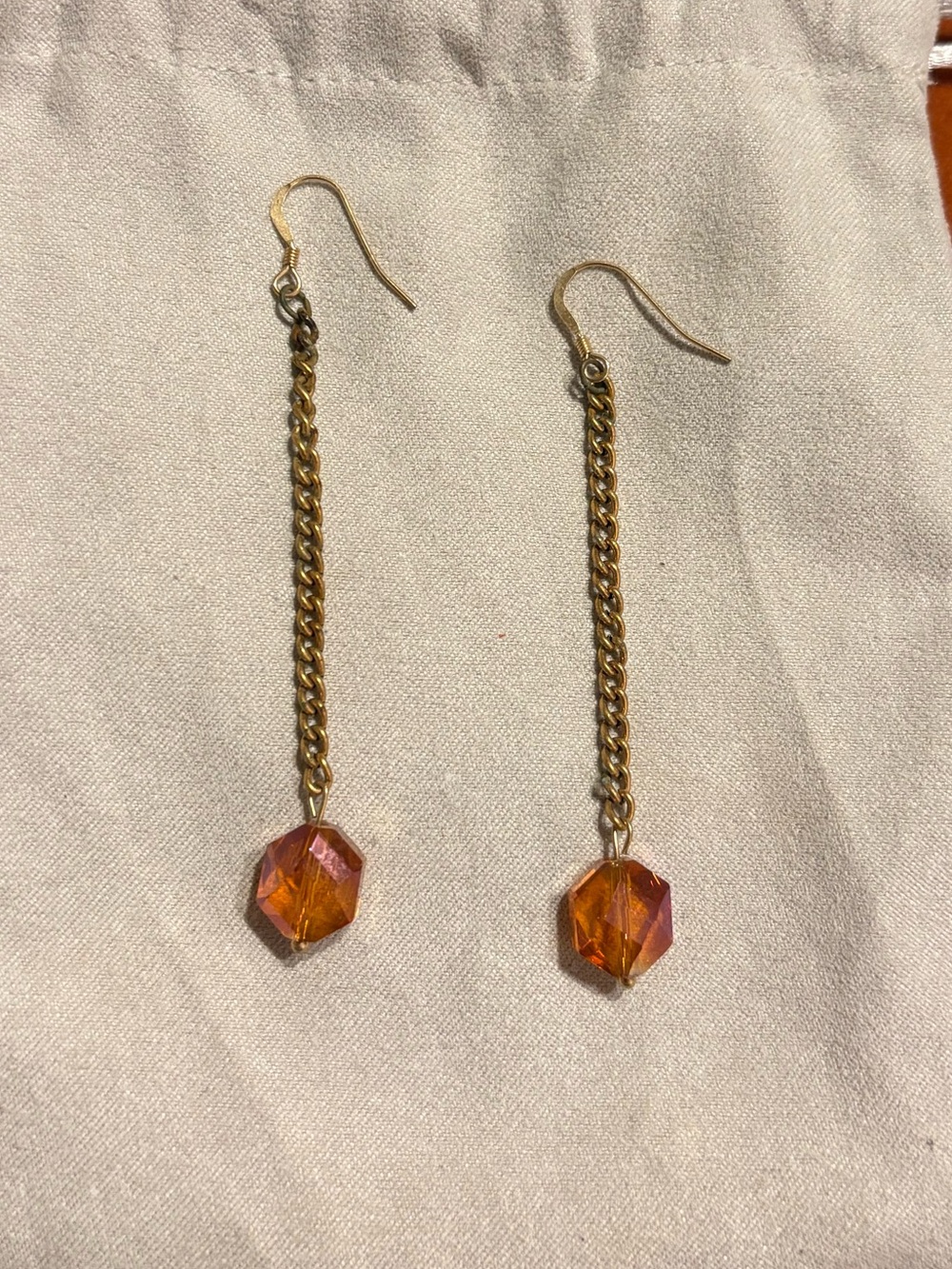 Fossil Gold-Tone Chain Drop Earrings with Peachy Iridescent Crystal Beads